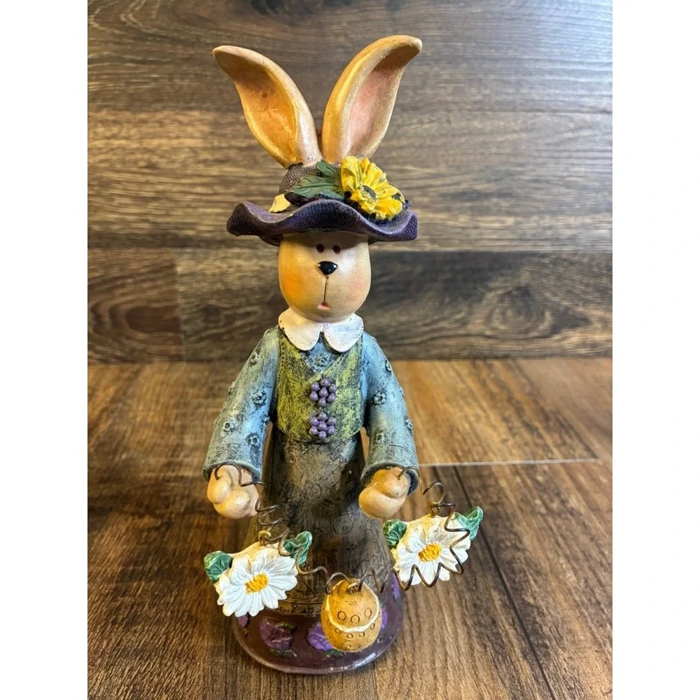 Vintage Style Resin Easter Bunny Figurines Set 3 Piece Primitive Spring Decor